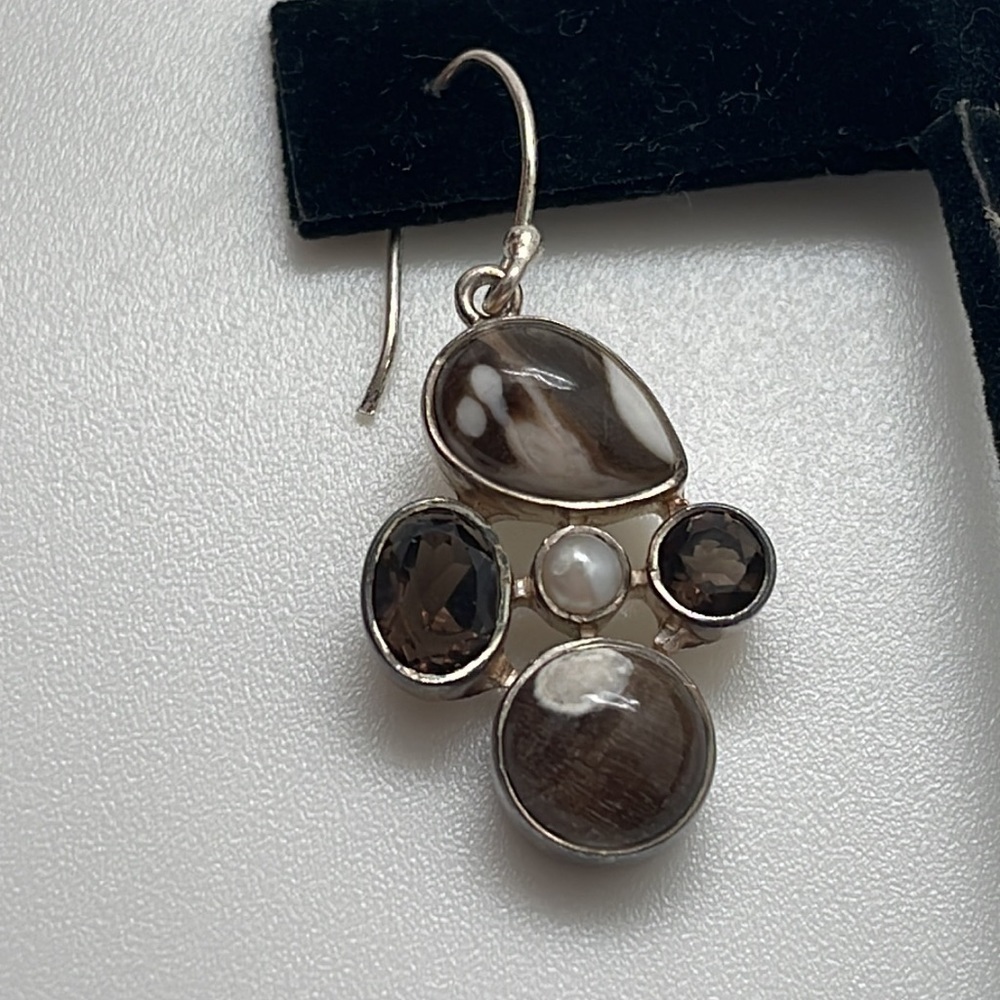 NEW! Sterling silver genuine Smokey quatrtz and peanut wood earrings - Picture 4 of 8